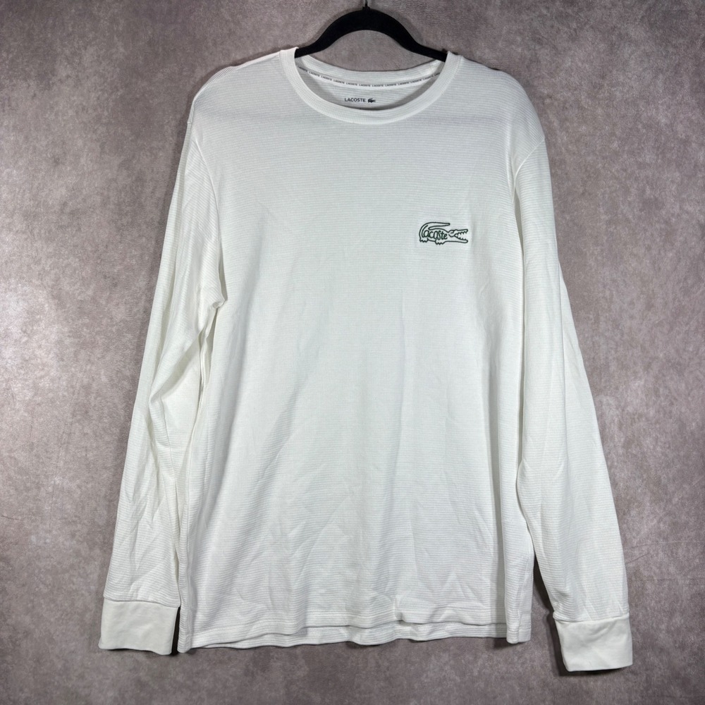 Lacoste Sleepwear Shirt Mens Large White Waffle Knit Long Sleeve Thermal Lounge
